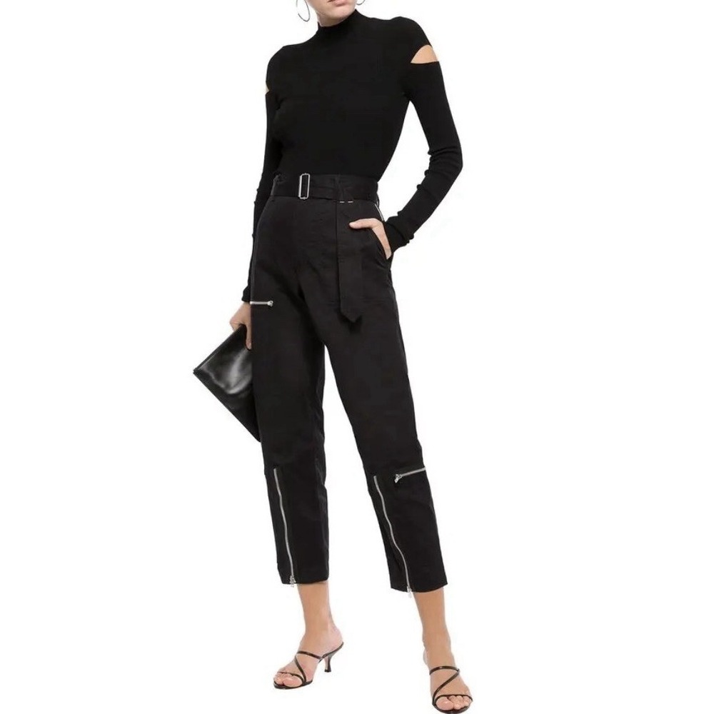 NEW Helmut Lang Flight Straight Leg Black Cargo Zippers Women's Size 8